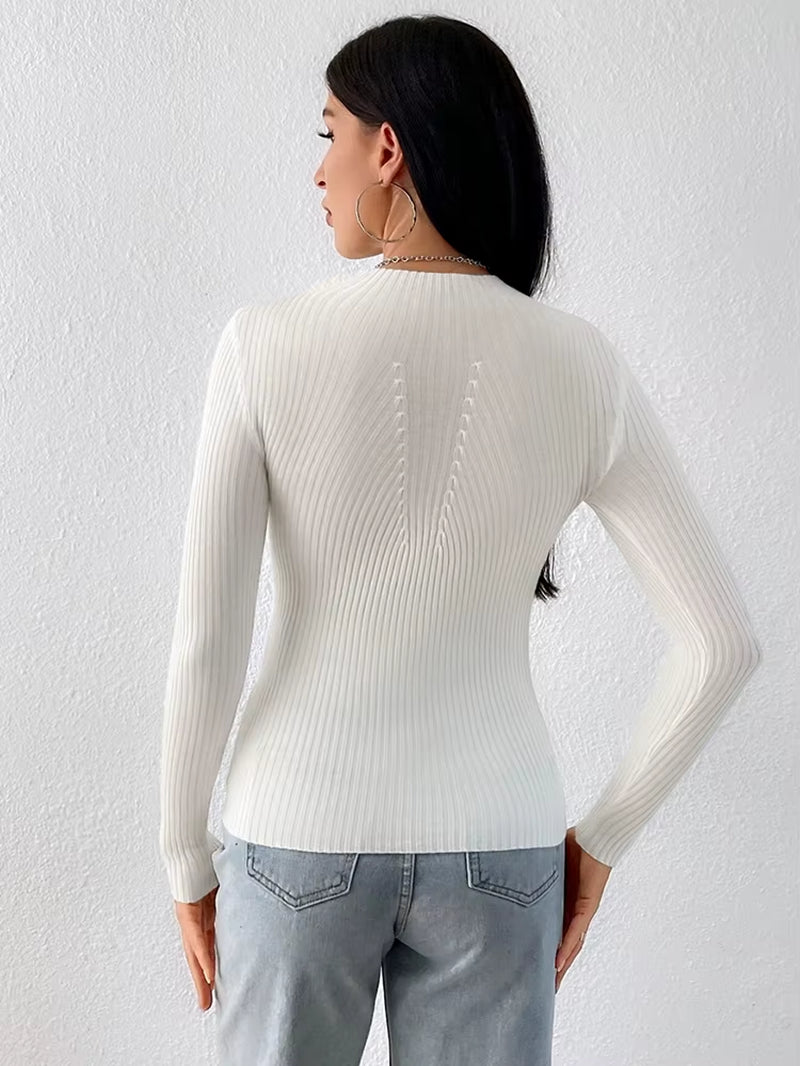 Solid White and Black Tops Sweaters 2026 Autumn Winter Long Sleeve Turtleneck Pullovers Fashion Womens Sweaters Femme Clothing