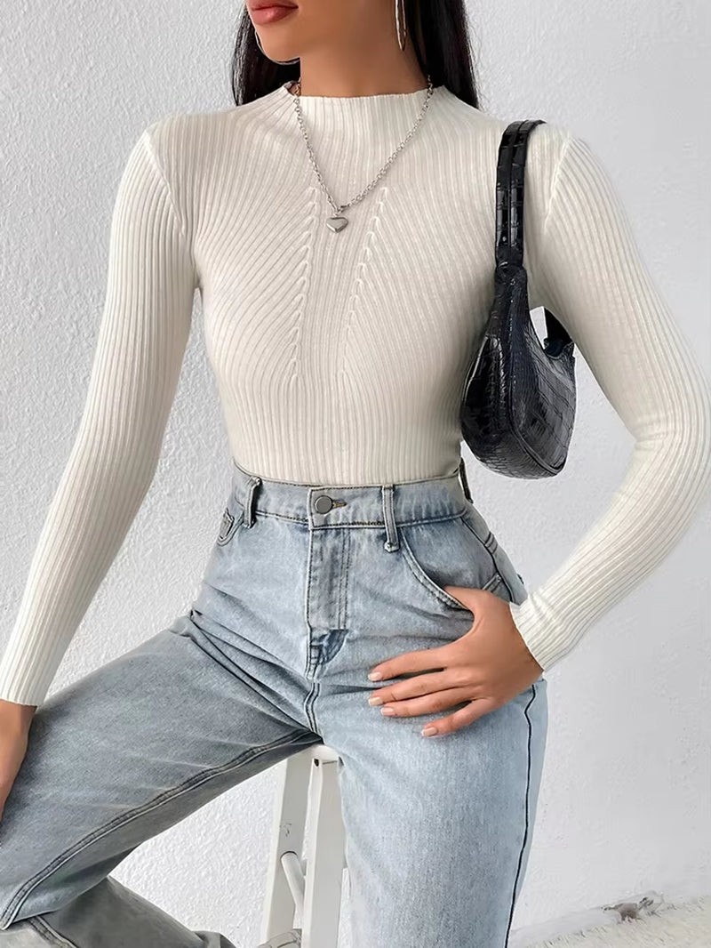 Solid White and Black Tops Sweaters 2026 Autumn Winter Long Sleeve Turtleneck Pullovers Fashion Womens Sweaters Femme Clothing