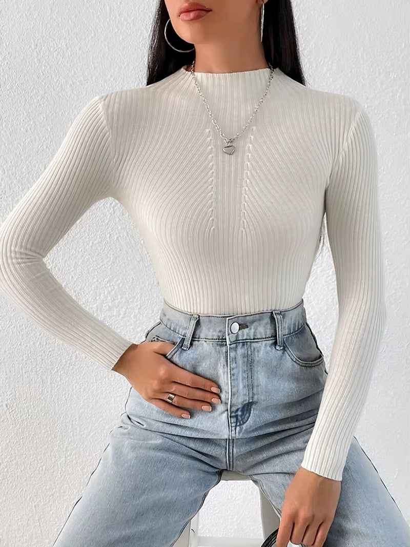 Solid White and Black Tops Sweaters 2026 Autumn Winter Long Sleeve Turtleneck Pullovers Fashion Womens Sweaters Femme Clothing
